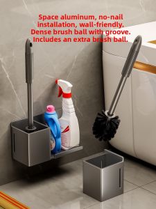 ROLONG | No-Blind-Spot Home Toilet Brush Holder Non-Hole Drilling Bathroom Cleaning Tool