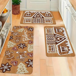 VIKAMA Christmas Gingerbread Man Rug Water-absorbing Kitchen Set Floor Mat Entry Hall Door Mat for Home Decoration