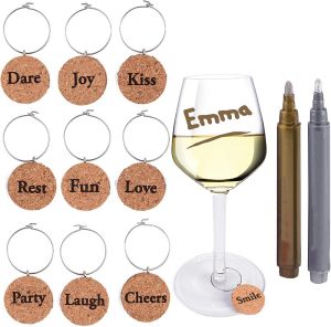 Retro Cork Metal Cup Markings Wine Glass Rings Cup Dividers Water Cup Identification Marks Circle Cup Labels for Dining And Drinks
