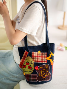 Versatile Stylish Vintage Plaid Bear Print Crossbody Bag