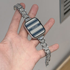 Apple Watch S11 Diamond Encrusted Metal Band Slim Fine Style Womens Watch Strap Ultra Minimalist Stainless Steel SE Compatible