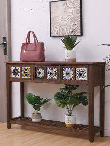 American Style Vintage Solid Wood Entrance Cabinet Simple Living Room Flower Stand Shelf Floor Standing Narrow Edge Table against Wall Long Table
