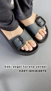Sandal Selop Wanita Eva Phylon Kombinasi Karet Jelly Trendy Korea Style Sendal Platform Tali 1 Gesper Simple Elegan Sol Tebal Sehari-hari Cewek Terbaru 2025 Balance H-809 Hitam
