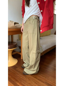 CCKOK Womens Workwear Pants Multiple Pockets Cut Line Autumn New Straight Leg Wide Leg Jacket Pants Casual Pure Color