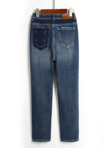 Deep Blue Straight Leg Denim Jeans Womens Small Size Autumn New Slimming Elastic Nine Point French Stick Cigarette Pants