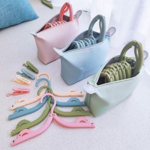 1/9pcs Travel Folding Plastic Clothes Hangers Portable Business Trip Storage Bag Student Dormitory Socks Underwear Drying Rack