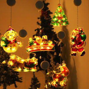 1PC LED Christmas Hanging Lights Elk Santa Snowman Xmas Tree Window  Suction Cup Lamp Home Holiday Decor