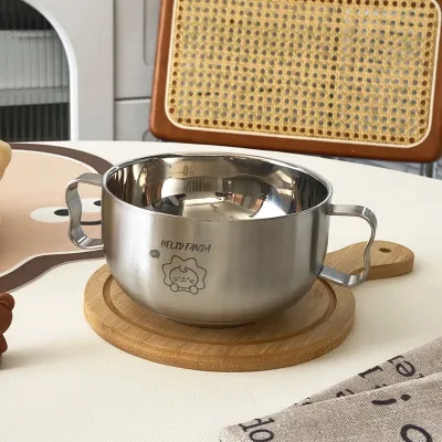 WODEBAIHUI | Stainless Steel Insulated Double Ears Handle Soup Bowl for Babies