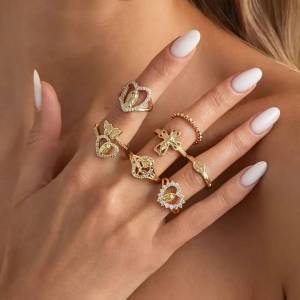 KunJoe 7Pcs/Set Trendy Cross Heart Knuckle Ring for Woman 2026 Exquisite Rhinestone Geometric Finger Rings Charm Wedding Jewelry