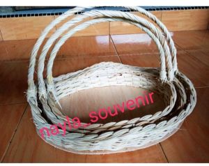 keranjang rotan ombak sepaket isi 3 FREE KAIN TILE+BUNGA+PITA+KAWAT