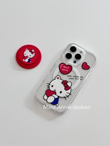 Magnetic Acrylic  16Pro Max Case Cute Cartoon Protective Shell for KT Cat  Phone Cover Female Style Shockproof