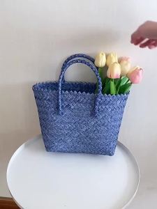 228Woven Straw Bag R Large Capacity Rattan Bag Womens Acrylic Handle Satchel Shopping Basket Tote Bag