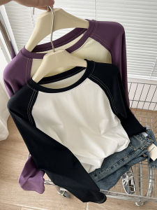 เสื้อยืดคอกลมแขนยาวทรงหลวมสไตล์อเมริกันย้อนยุคสำหรับผู้หญิงในฤดูใบไม้ร่วง เสื้อเชิ้ตทรงพอดีตัวแบบลำลอง