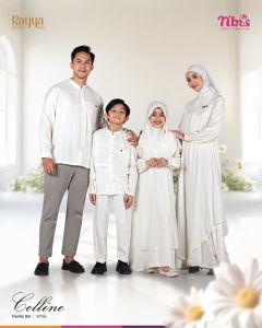 Sarimbit Nibras Rayya 2025 Series CELINE WHITE Baju Muslim Couple Family Set Seragam Lebaran Keluarga