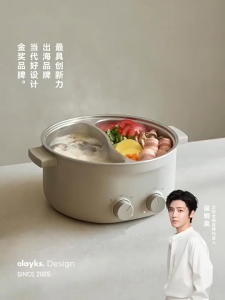 OLAYKS Double Flavor Electric Hot Pot 6L Household Mandarin Duck Pot Large Capacity Stainless Steel Multi-Function Dual Zone Dual Control Electric Cooker Gift