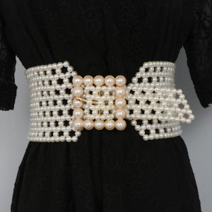 Pearl Elastic Waist Lady Matching Decoration Dress Sweater Suit Waist Slim Looking Wide Waist Seal Belt Women