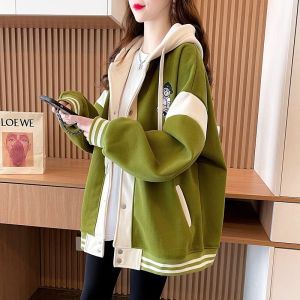 ฤดูใบไม้ผลิ ฤดูใบไม้ร่วง 2023 ผู้หญิง เกาหลี ดีไซน์ ปักสไตล์เบสบอล เปิด คาร์ดิเกน เสื้อฮู้ด เสื้อแจ็คเก็ต บาง อินเทรนด์ ผ้าไหม ด้านบน