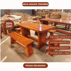 Set kursi cafe meja makan minimalis mewah kayu trembesi solid