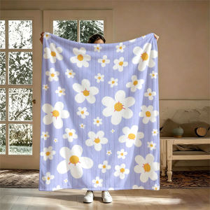 BILIBILI | White Daisies Lavender Flannel Blanket Perfect for Sofa Office Bed Travel Sleep Read Relax Camping Four Season Use