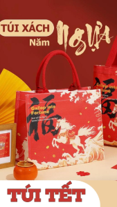 Túi xách tết Bính Ngọ 2026 túi canvas hình Ngựa túi tote năm Ngọ - M3008
