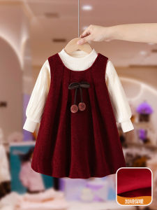 Girls Fleece Lined Vest Dress Set New Year Visit Clothing Children Winter Outfit Baby Anniversary Dress Korean Style Long Sleeve