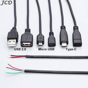 JCD 2Pin 4Pin Micro USB / Type C USB 2.0 Charger Connector Male Female Power Supply Extension Cable Wire DIY Data Line 25-30cm