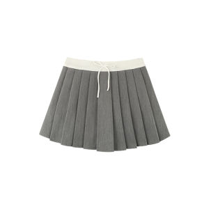 Váy Ngắn Xếp Ly Cotton Cạp Cao Màu Trắng Cho Nữ Mùa Hè 2025 Váy Ngắn Chữ a Thắt Nút Bướm Màu Tương Phản Cỡ Nhỏ