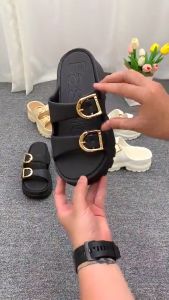 CRAYONFRIENDS Sandal Wanita Kekinian Tinggi Sandal Fuji Wanita Wedges Korea Strap Dua Sandal Jelly Wanita EVA Rubber Ringan Nonslip
