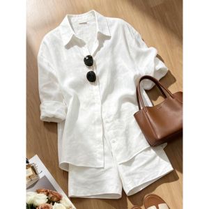 V.C.I | French Vintage Style White Linen Sunscreen Summer Lightweight Shirt