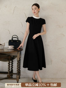 Váy Chữ a Cạp Cao Màu Tương Phản Kiểu Pháp Tay Lỡ Cho Nữ Mùa Thu Thiết Kế Độc Đáo Váy Dài Ôm Sát Cơ Thể Bằng Polyester