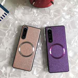 Sony Xperia1IV Magnetic Attraction Cross Pattern Full Cover Protective Case Anti-Fall Leather Shell for Sony Xperia Series