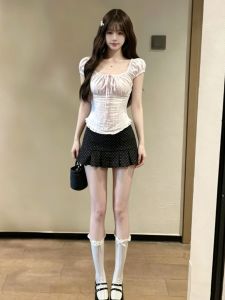 CHANGTONG | Youthful Polka Dot Shirt and Midi Skirt Outfit Set