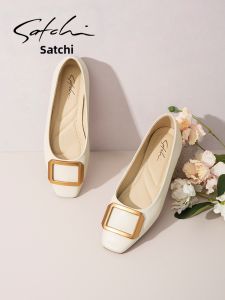 Giày Dép Đế Thấp Khóa Kim Loại Đầu Vuông