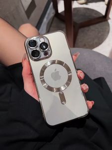 CrashStar MagSafe Magnetic Plating Laser Soft Clear Shockproof Phone Case For iPhone 16 15 14 Pro Max Plus 13 12 11 Pro Max Wireless Charging Phone Cover Transparent Phone Casing Shell With Lens Films Full Cover Camera Protection