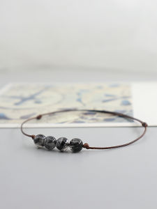 Natural Irregular Black Crystal Minimalist Retro Woven Hand Cord Bracelet Womens Style Fashion Jewelry Gift