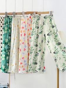 Childrens Cotton Silk Wide Leg Pants Nine Points Loose Thin Summer Casual Home Sleepwear Artificial Cotton Sweat Absorbent