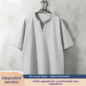 JIARONG | Minimalist Sewing Embroidery V-Neck Five-Sleeve Mens T-Shirt