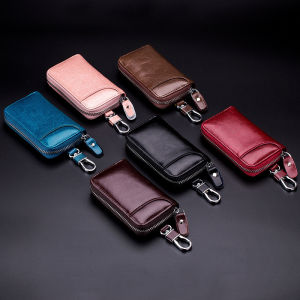 Top Quality Real Leather Car Smart Key Bag Keys Pouch Portable Pocket ID Card Holder with Keychain for Men and Women