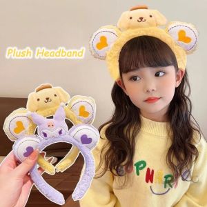Sanrio Hairband Cartoon Kuromi My Melody Headband Pom Pom Purin Cinnamoroll Hair Accessories Plush Headdress Girl Gift