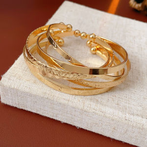 4/6/8/20 Pcs Gold Color Stainless Steel Bracelet Bangle for Women Men Simple Fashion Geometry Bangles Heavy Metal Hand Jewelry F