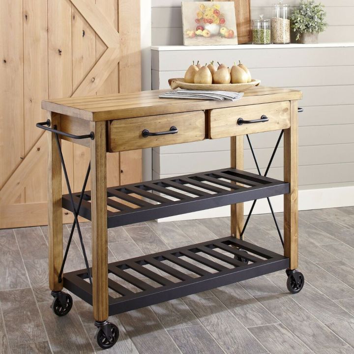 American-Style Solid Wood Movable Middle Island Table Iron Sideboard ...