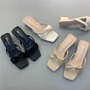 French Style mid Heel Simple Fairy Style Sandals Womens Shoes Outdoor Wear Summer Fashion Thick Heel Casual Slip-On Sandals