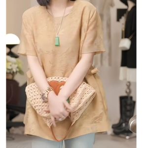Elegant Short Sleeve T-Shirt Womens Summer Trendy New Style Heavy Work Design Simple Commute round Neck Top Trending Now