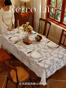 French Style Lace Camellia Table Cloth Three-Dimensional Embroidered Cotton Lace Table Cover Wedding Celebration Decoration Rectangular Coffee Table Cloth Cover Towel Fabric Craft