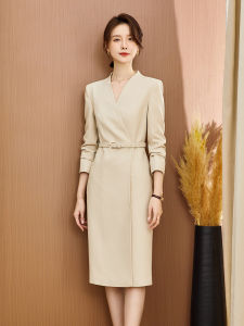Elegant Business Formal Suit Dress Womens Spring Autumn Sale Office Work Uniform V-Neck Slim Fit Polyurethane Elastic Fiber