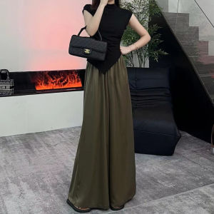 High Waist Wide Leg Casual Pants Womens Summer Thin Floor-Length Slimming Draping Skirt Pants Versatile Long Trousers