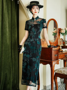 Velvet Double Layer Chinese Style Modified Fake Two Pieces Lace Dress