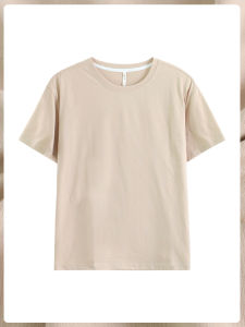 Cotton Short Sleeve Round Neck Loose Khaki T-shirt Pajama Top
