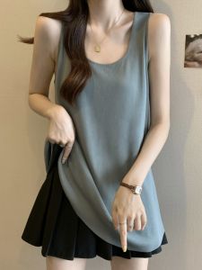 Ice Silk Knitting Camisole Womens Outwear Summer Plus Size Plus Size Ladies Slim Looking Tummy Hiding Fat Hiding U Collar Sleeveless T-shirt Top