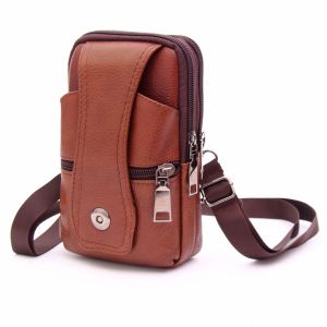 New Mens Genuine Leather Phone Bag Belt Waist Bag Multifunctional Mobile Phone Cover Belt Mobile Phone Waist Bag Crossbody Bag